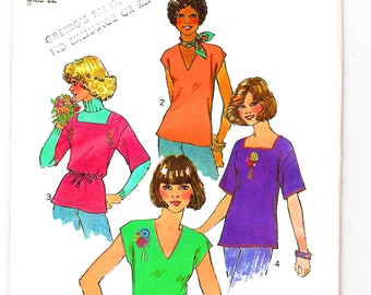 Womens Blouse Pattern 1970s Pullover Top and Transfers Bust 34, size 12 UNCUT