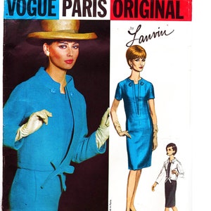 LANVIN Dress Pattern 1960s Vogue Paris Original Pattern Womens Dress with Jacket Pattern 34 Bust size 14 Vintage Sewing Pattern