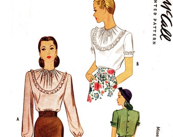 1940s McCall's Blouse Sewing Pattern, Ruffle Trim (Size 34 Bust) UNCUT