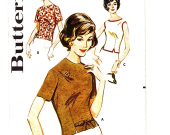 1960s Summer Blouse Pattern 34 Bust Sleeveless Top Short Sleeve, Back Button Sewing Pattern