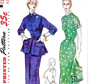 1950s Pattern Womens Peplum Top Dress with Detachable Peplum and Pockets 32 Bust size 14 UNCUT