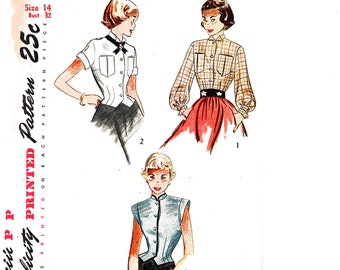 1950s Blouse Pattern 32 Bust Top Shirt with Short Sleeves Pattern UNCUT size 14