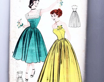 1950s Strapless Gown Cocktail Dress Size 12 Bust 30 Vintage Sewing Pattern 50s