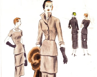 1950s Vogue Couturier Dress Pattern Tiered Dress and Jacket size 14 Bust 32 UNCUT
