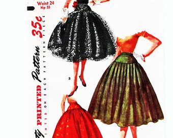 Simplicity 1950s Skirt Sewing Pattern Women's Circle Skirt 50s Rockabilly Skirt, Evening Skirt with Overlay Size Waist 24 UNCUT