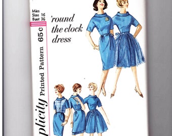 1960s Dress Pattern Overskirt Dress Bust 36 UNCUT Simplicity Sewing Patterns