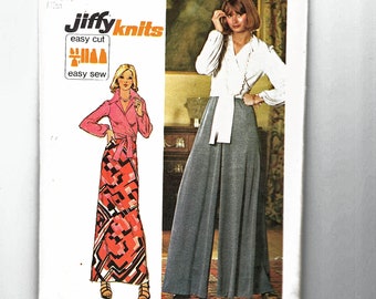 1970s Palazzo Pants Pattern Womens Wrap Top Wide Leg Pant Skirt and Maxi Skirt Front Wrap Blouse Pattern