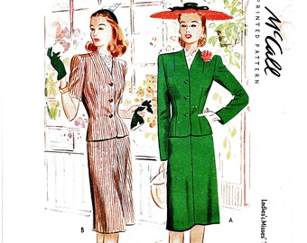 Womens Suit Pattern 1940s 32 Bust Jacket and Skirt size 14 UNCUT