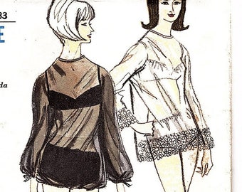 1960s Swimsuit Sewing Pattern for Womens Bikini 2 piece Bathing Suit Cover up Beachwear size 10