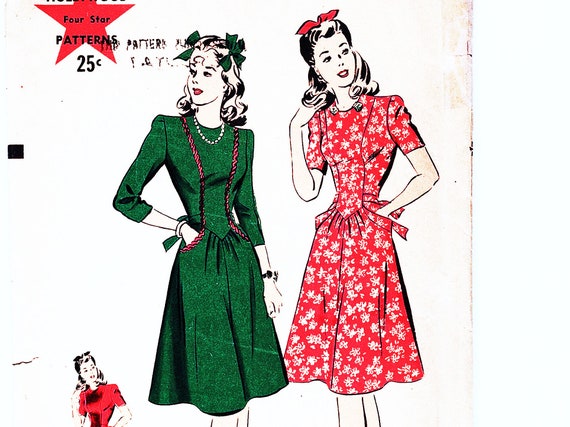1940s Hollywood Pattern Wwii Swing Dress With Pockets Flare Skirt Sewing Pattern Misses Size 14 Uncut