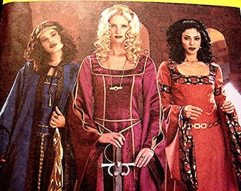 Womens Medieval Renaissance Dress Pattern with Cape Historical Costume Womens Adult size 14 16 18 20 UNCUT