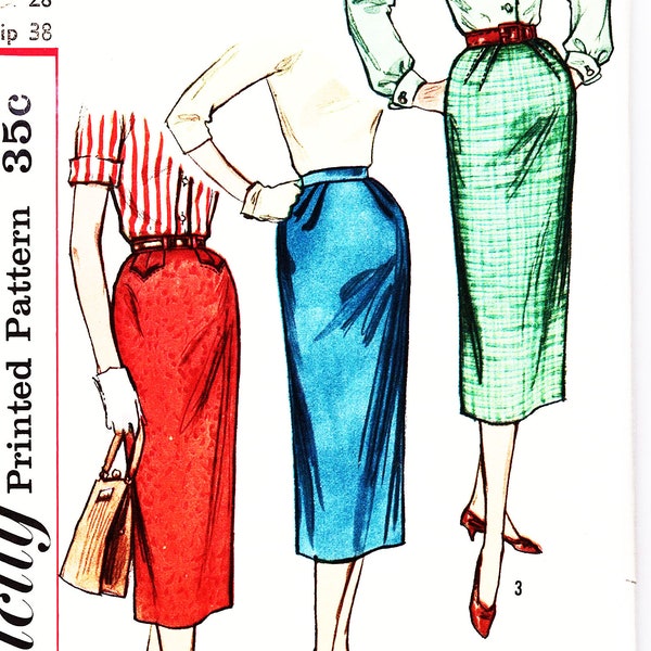 1950s Sewing Pattern for Womens Wiggle Skirt High Waist Skirt with Pockets Kick Pleat Misses size 14 Easy to Sew Pattern