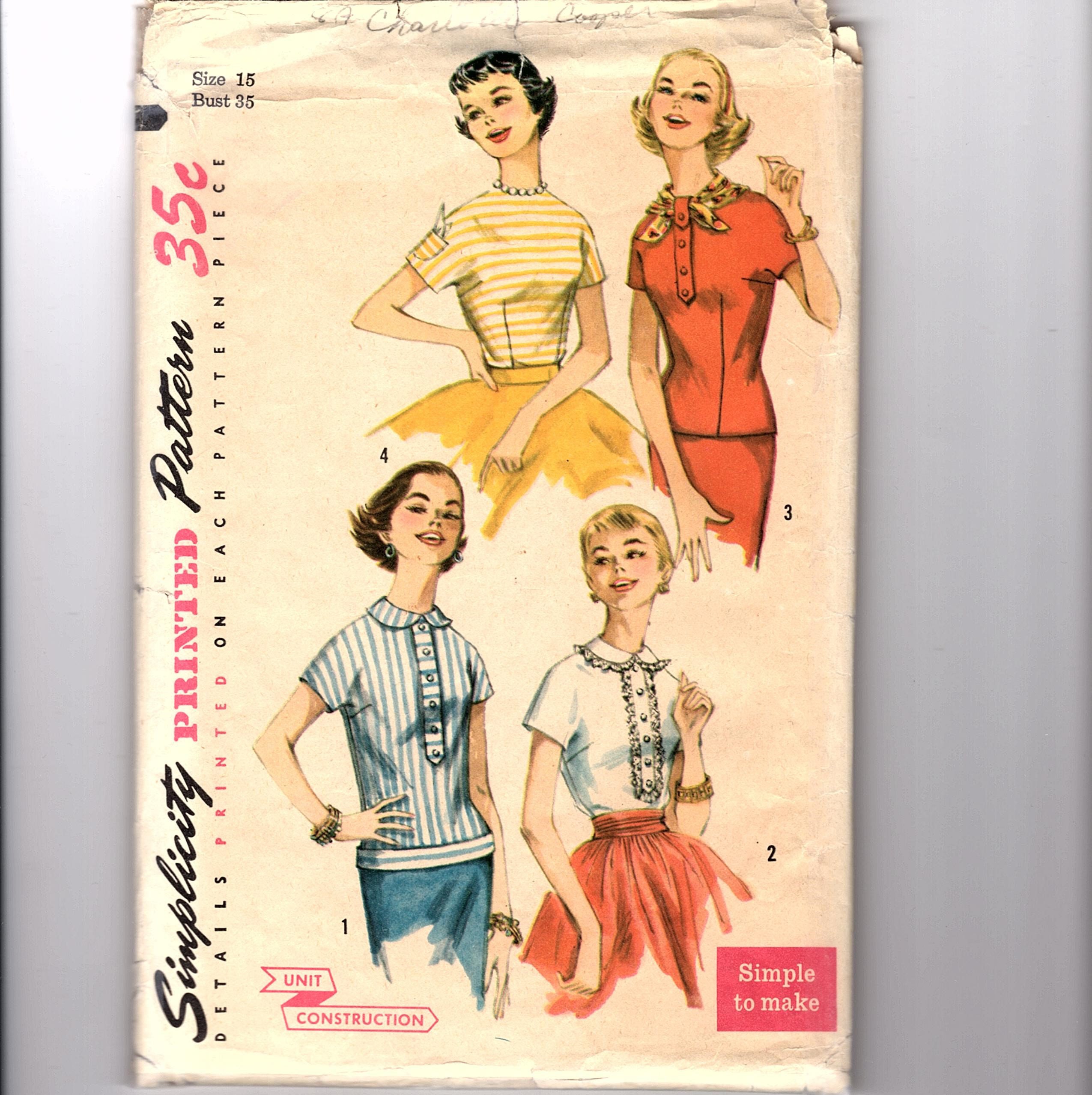 1950s Blouse Pattern 35 Bust Overblouse Top Short Sleeve