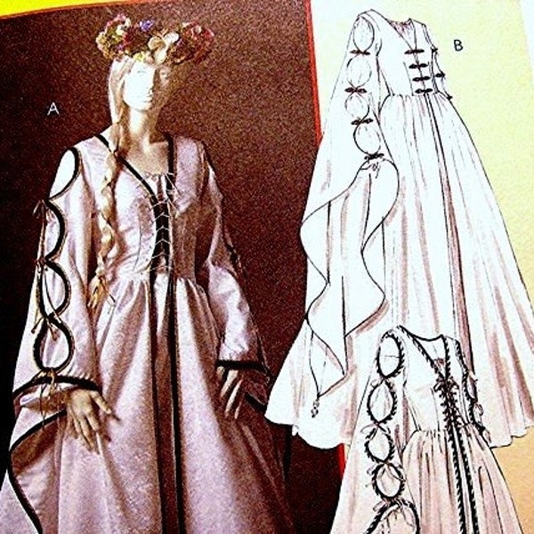 McCalls Medieval Renaissance Wedding Costume Gown Dress Pattern with Long Draping Bell Sleeves size Misses 14 16 18 20 UNCUT