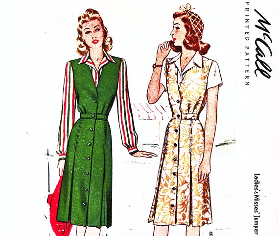 1940s Swing Dress Pattern For Women Size 14 Bust 32 40s Jumper Dress With Blouse Vintage Mccalls Sewing Pattern