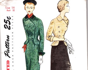 Womens Suit Sewing Pattern 1940s 2 piece Jacket and Skirt Pattern Size 14 Bust 32