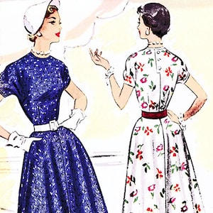1950s Pattern Womens Full Skirt Dress with Pockets Cocktail Dress 50s Sewing Pattern UNCUT bust 34