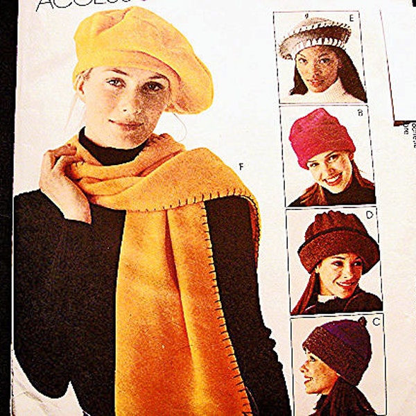 McCalls Womens Fleece Hat Pattern 6 styles Fleece Hats Scarf Blanket Tote Sewing Pattern