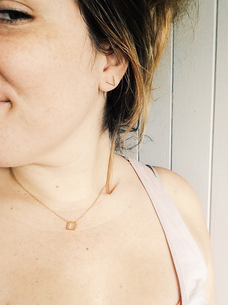 Post Earrings 18k Gold Plated Gold Earring Studs Geometric V Chevron Studs Minimalist Earrings