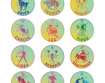 Celestial Charm Zodiac Sign Stickers - Digital Download, Full Astrology Collection
