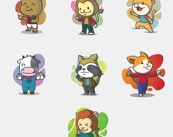 Cartoon Critters Animal Stickers - Digital Download, Fun & Whimsical Collection
