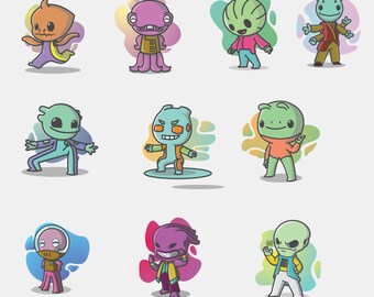 Out of This World Aliens Stickers - Digital Download, Galactic Fun Collection