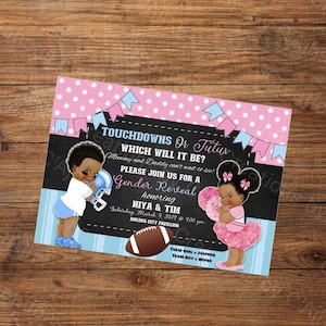Touchdowns of Tutus Gender Reveal, babyshower, personaliseerbaar, afdrukbare cartoon baby, voor hem en haar, AANPASBAAR
