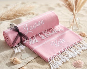 Personalized Custom Turkish Beach Towel, Monogrammed Cotton Gift, Girls Trip Bachelorette Bridesmaid Wedding