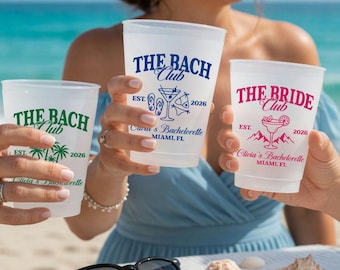 Personalized Beach Bachelorette Party Cups, Bride Club Frosted Drinkware, Bach Club Cups, Tropical Vacation Pool Party Favor, Beach Bach