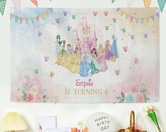 Custom Disney Princess Birthday Banner Backdrop, Disney Princess Backdrop, Birthday Banner, Princess Party Backdrop, Princess Party Decor
