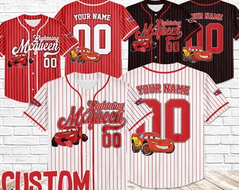 Custom  Cars Lightning Mcqueen Collection Awesome, Custom Adult Kid Youth Baseball Jersey Collection Choose Style,  Outfit