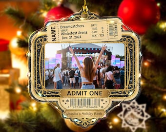 Adorno fotográfico personalizado con entrada de concierto, regalo personalizado para amantes de la música, recuerdo de concierto favorito, adorno de concierto de banda