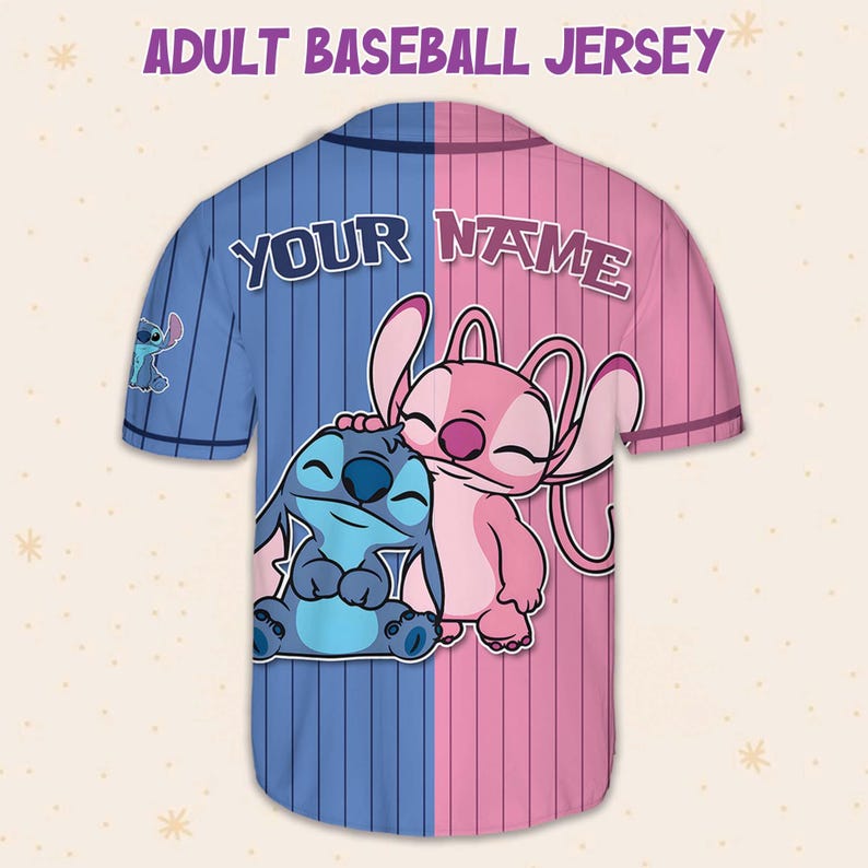 Custom Stitch And Angel Baseball Jersey, Couple Lovers Shirt, Stitch And Angel Jersey, Cartoon Baseball Gift, land Vacay image 5