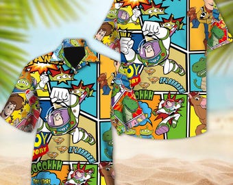 Toy Story Comic Hawaiian Shirt, Magical Castle Hawaiian Gift, Woody Buzz Lightyear Button Up Shirt, Best Hawaii For Toy Story Lovers