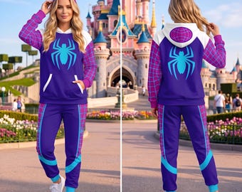Halloween Ghost Spider Costume Set, Spider Gwen Hoodie and Joggers Outfit, Superhero Birthday Cosplay Costume, Women’s Spider Party Look