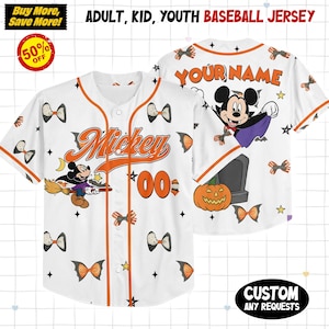 Koszulka baseballowa Disney Mickey na Halloween, koszulka drużyny baseballowej Disney na Halloween, prezent urodzinowy dla fanów Halloween na imprezę rodzinną