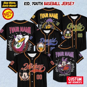 Spersonalizuj koszulki baseballowe Disney Mickey i przyjaciele na Halloween, Disneyland Kid Youth Adult Halloween Party, Magic Kingdom Halloween Jersey