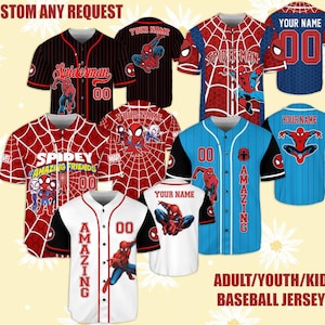 Personalize Disney Amazing Spider Man Collection Baseball Jersey, Custom Kids Youth Adult Disney Baseball Jersey, Birthday Gift Family,
