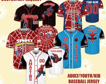 Personalize  Amazing Spider Man Collection Baseball Jersey, Custom Kids Youth Adult  Baseball Jersey, Birthday Gift Family,