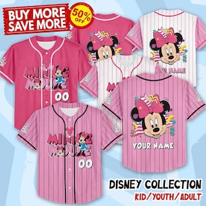 Custom Minnie Mouse Collection Baseball Jersey, Disney Minnie Baseball Shirt, Disneyland Jersey, Disneyworld Shirt, Magic Kingdom Gifts