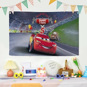 Custom Disney Cars Lightning MCQueen Birthday Banner, Cars Birthday Backdrop Decoration, Cars Birthday Party, Cars Party Decoration