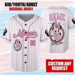 Custom Disney Minnie Baseball Jersey, Minnie Mouse Jersey Shirt, Disneyland Baseball Team, Magic Kingdom Shirt, Gift For Her