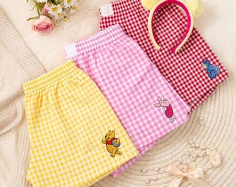 Pantalones cortos de mujer de cuadros vichy bordados de Mickey y sus amigos de Disney, bordados de Disneyworld Vacay, pantalones cortos de verano de Disneyland WDW Disneyland