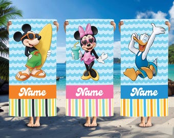 Personalized Mickey And Friends Beach Towel Gift, Custom Disney Summer Beach Towel, Custom Disney, Kids towel, Summer Gift, Disneyland Trip