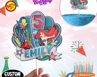 Custom  Ariel The Little Mermaid 2D Flat Arcylic Cake Topper, Princess Cake Topper, Acrylic Cake Topper,  Theme,  Park