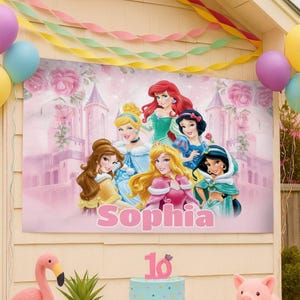 Custom Princess Birthday Banner Backdrop, Disney Princess Backdrop, Birthday Banner, Princess Party Backdrop, Princess Party Decor