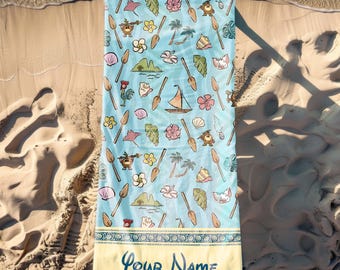Custom Disney Moana Movie Beach Towel, Moana Pattern Beach Towel, Disney Beach Towel, Moana Characters Tropical Hawaii Towel, Summer Towel