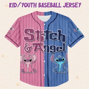 Custom Stitch And Angel Baseball Jersey, Couple Lovers Shirt, Stitch And Angel Jersey, Cartoon Baseball Gift, land Vacay image 2