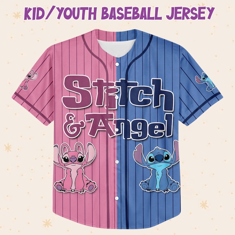 Custom Stitch And Angel Baseball Jersey, Couple Lovers Shirt, Stitch And Angel Jersey, Cartoon Baseball Gift, land Vacay image 2
