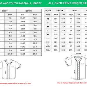 the size and measurements of a youth baseball jersey
